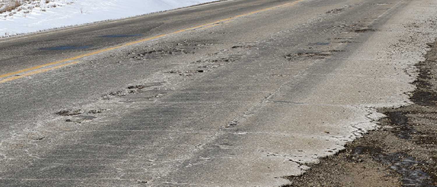 Broken pavement on Highway 8.